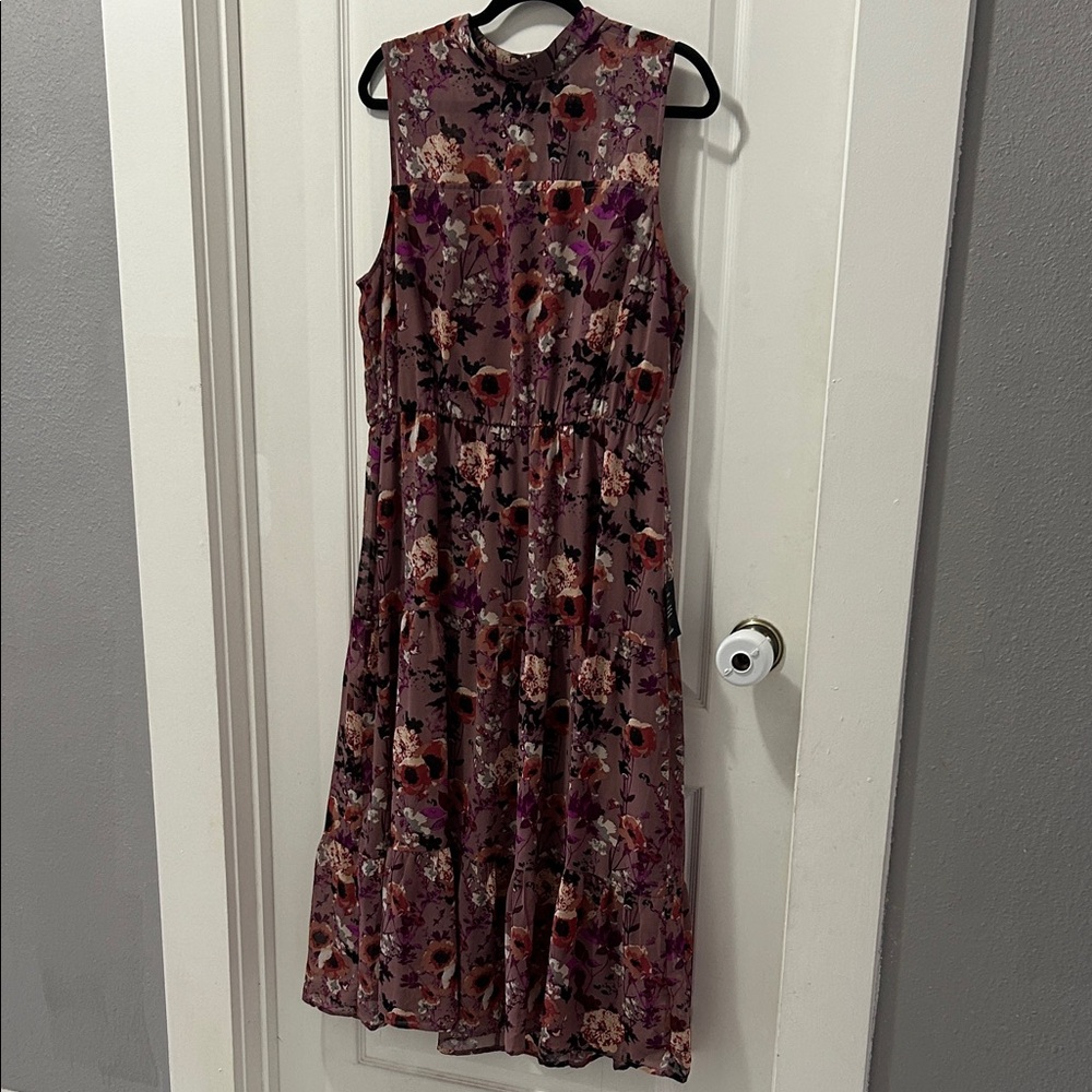 Lulu's Mauve Floral Tiered Midi Dress